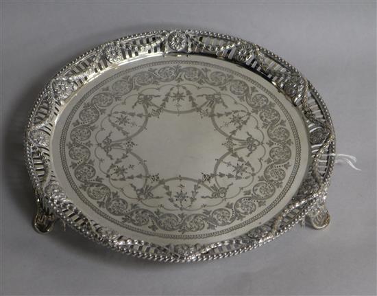 An ornate Victorian silver salver, Samuel Smily, London, 1876, 16.5 oz.